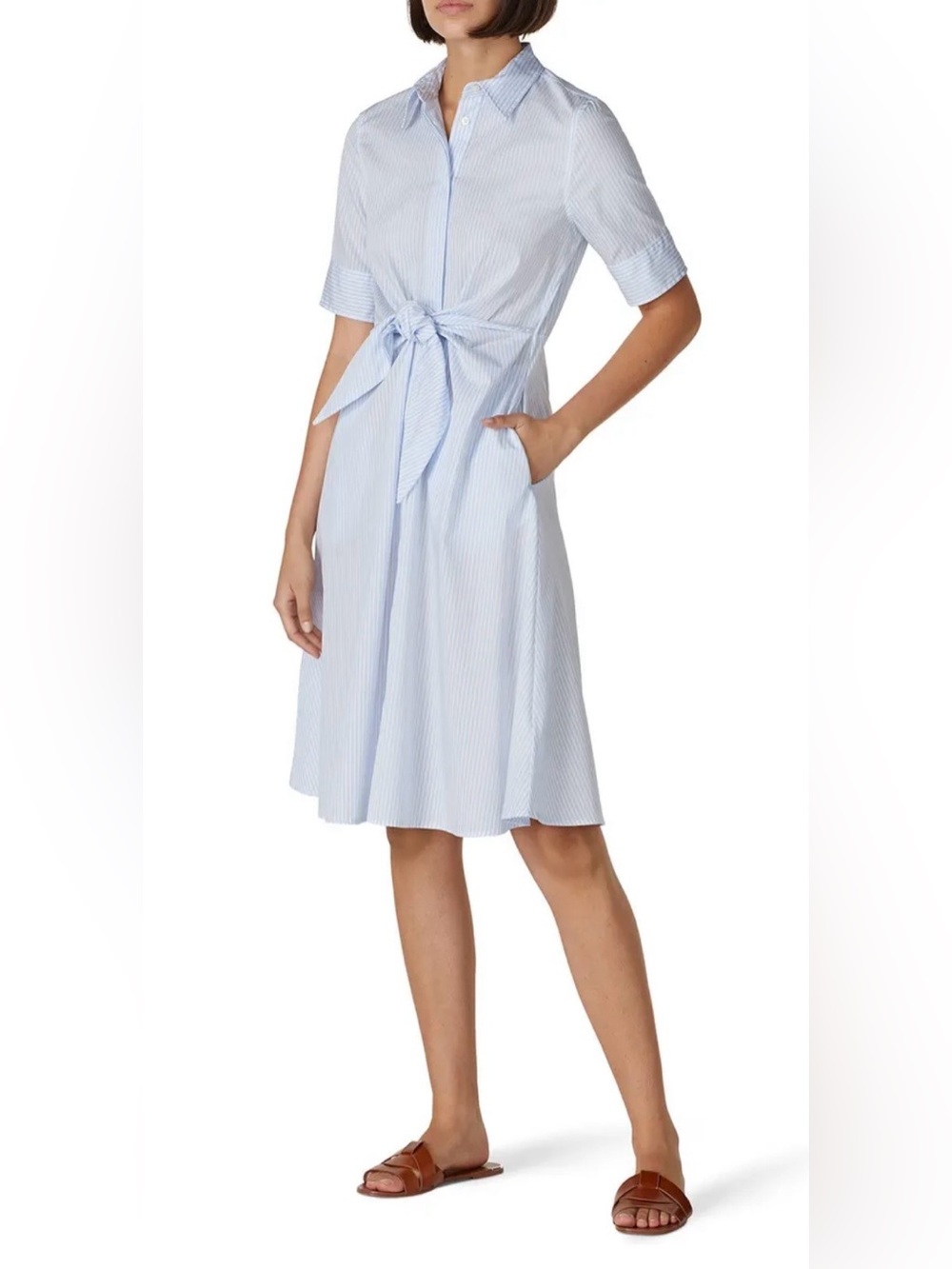 Lauren Ralph Lauren Light Blue and White front tie Striped Shirt Dress